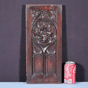 Antique French Gothic Revival Panel Solid Oak Wood Salvage Early 1800&#39;s