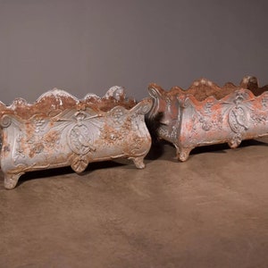 XL Pair of French Antique Cast Iron Louis XV Style Planters/Flower Pots Garden