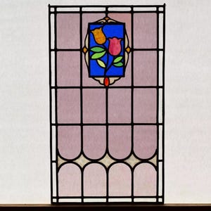 32&quot; Tall Antique French Stained Glass Panel with Leaded Glass Window Hanging