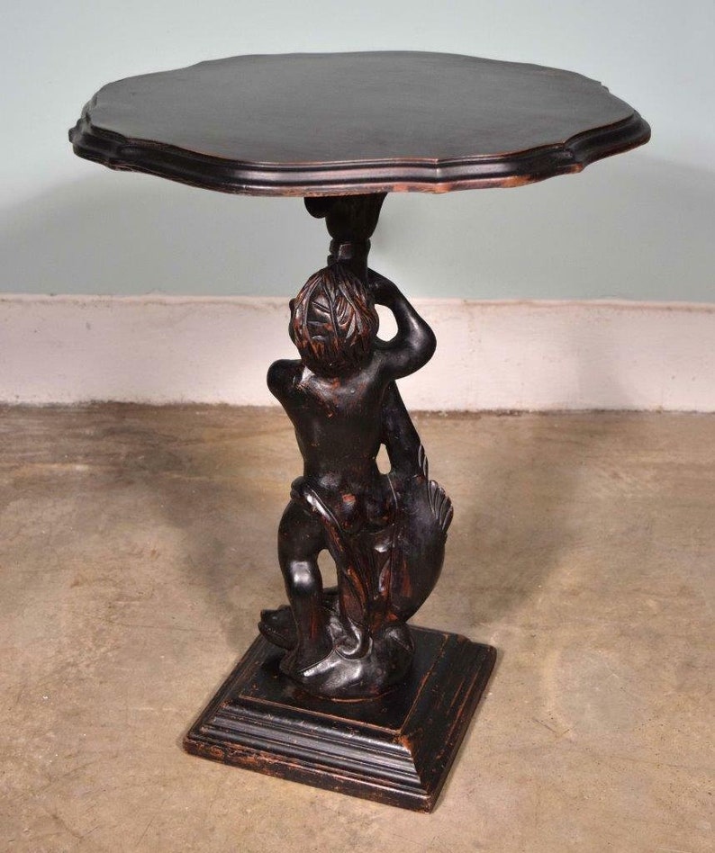 Vintage French Pedestal Table/stand Black Lacquer Painted With Etsy