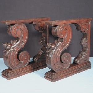 14" Tall French Antique Solid Oak Wood Pedestals Highly Carved Salvage *Free Shipping*