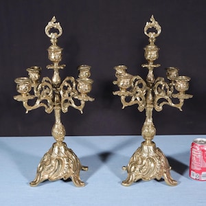 19&quot; Tall Pair of Louis XV Vintage French Bronze Candelabra Candlesticks