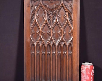 French Antique Gothic Revival Panel in Solid Walnut Wood Salvage Late 1800's