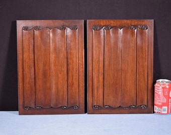 Antique French Gothic Revival Panels in Solid Walnut Wood w/Linen Fold Carvings