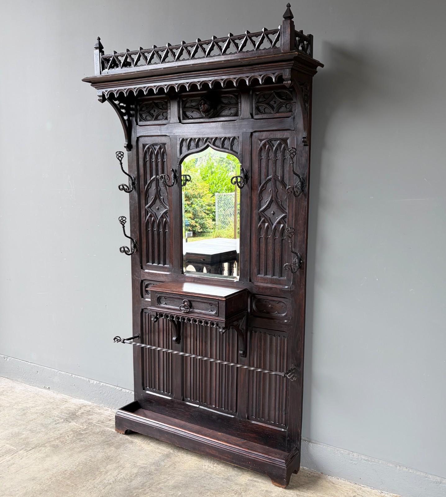 Antique French Gothic Hall Tree/hall Stand/coat/hat Rack in Solid