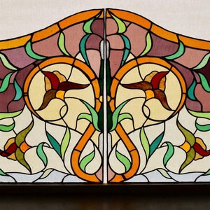 Pair of 31&quot; Tall Antique French Stained Glass Panels with & Leaded Glass