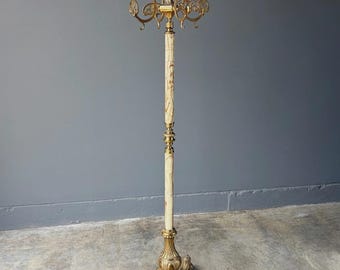 Perchero/sombrerero de entrada de latón y mármol ónix, antiguo y ornamentado, de 175 cm de altura.