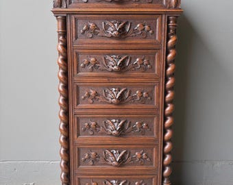 French Antique Solid Oak Wood Seven Drawer Lingerie Chest/Dresser