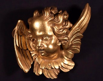 12" Vintage Wall Mounted French Gilded Plaster Angel with Wings
