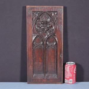 Antique French Gothic Revival Panel Solid Oak Wood Salvage Early 1800&#39;s