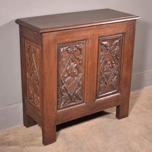 31&quot; Tall Antique French Solid Oak Storage Chest/Cabinet with Detailed Carvings