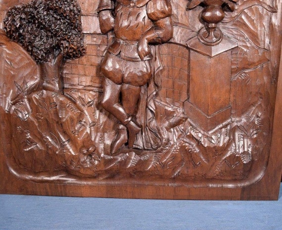 Large French Antique Deep Carved Architectural Panel Door Solid Walnut Wood