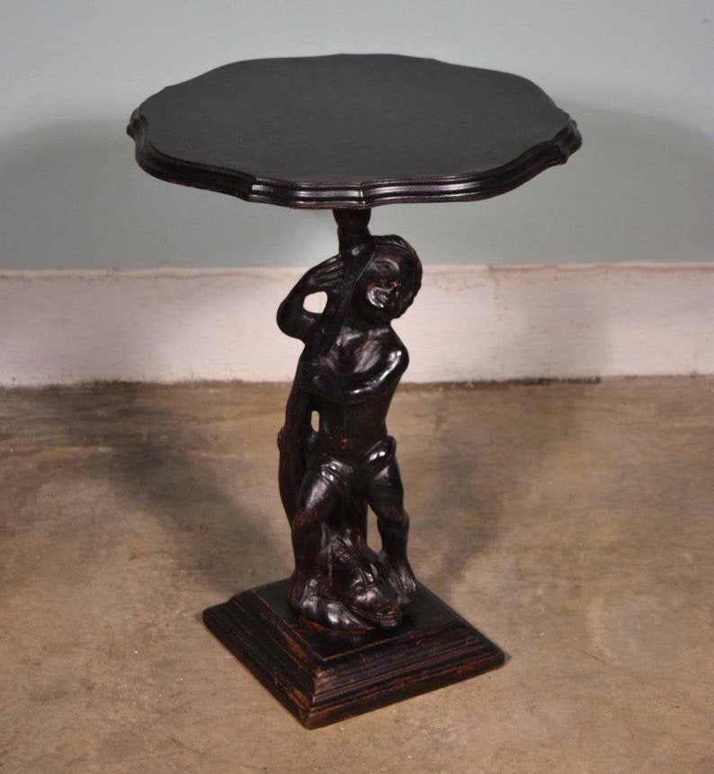 Vintage French Pedestal Table/stand Black Lacquer Painted With Etsy