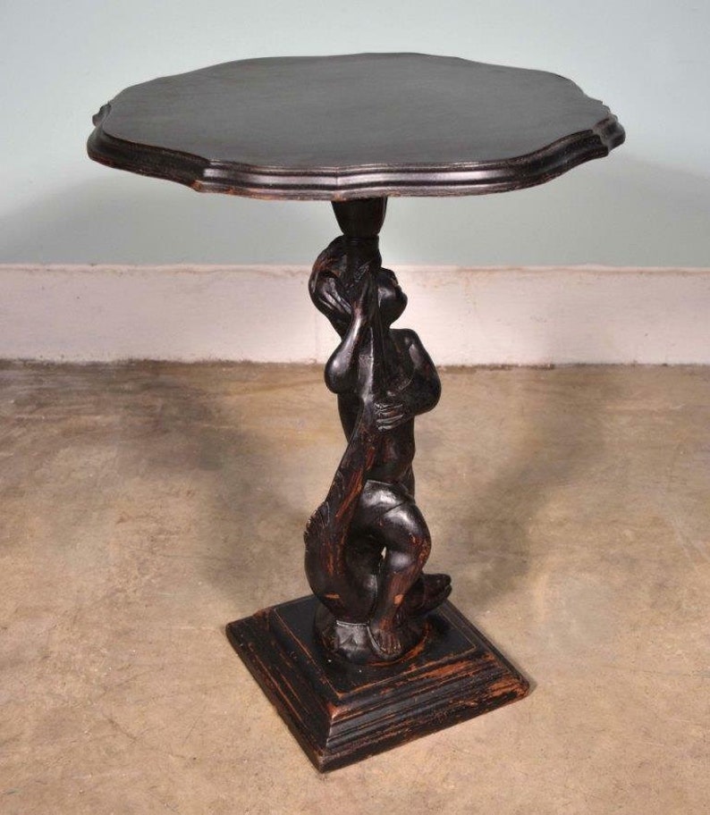 Vintage French Pedestal Table/stand Black Lacquer Painted With Etsy
