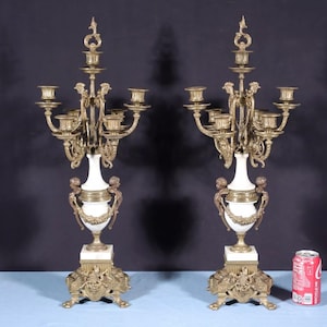 XL 26&quot; Tall Pair of Large Vintage Italian Bronze and Marble Candelabra