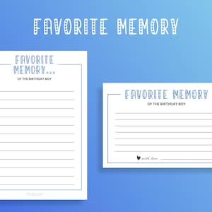 Favorite Memory Of The Birthday Boy, Printable Birthday Memory Game, Minimalist Birthday Games, Digital Download
