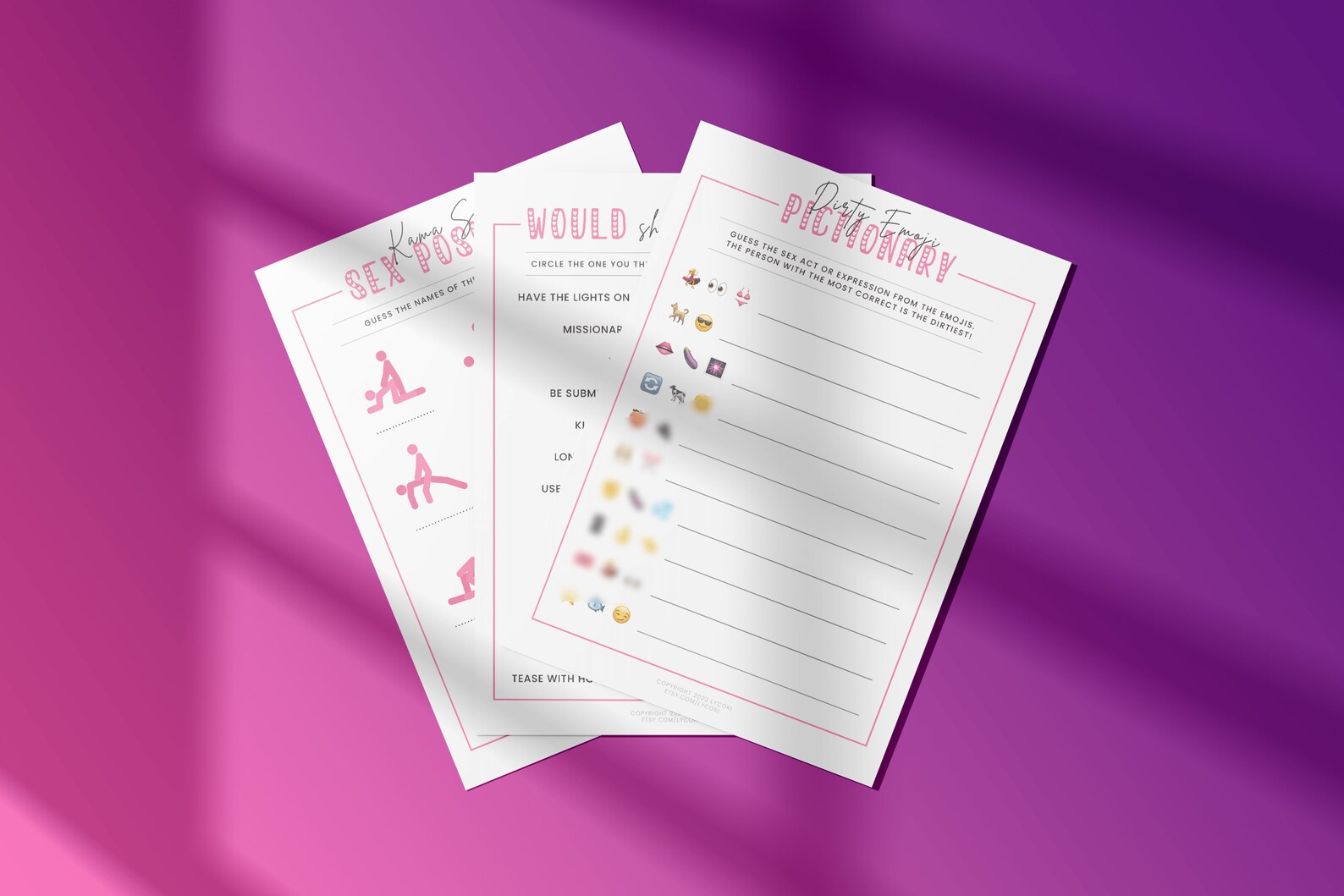Bachelorette Party Game Printable 3 Pack Kama Sutra Sex - Etsy