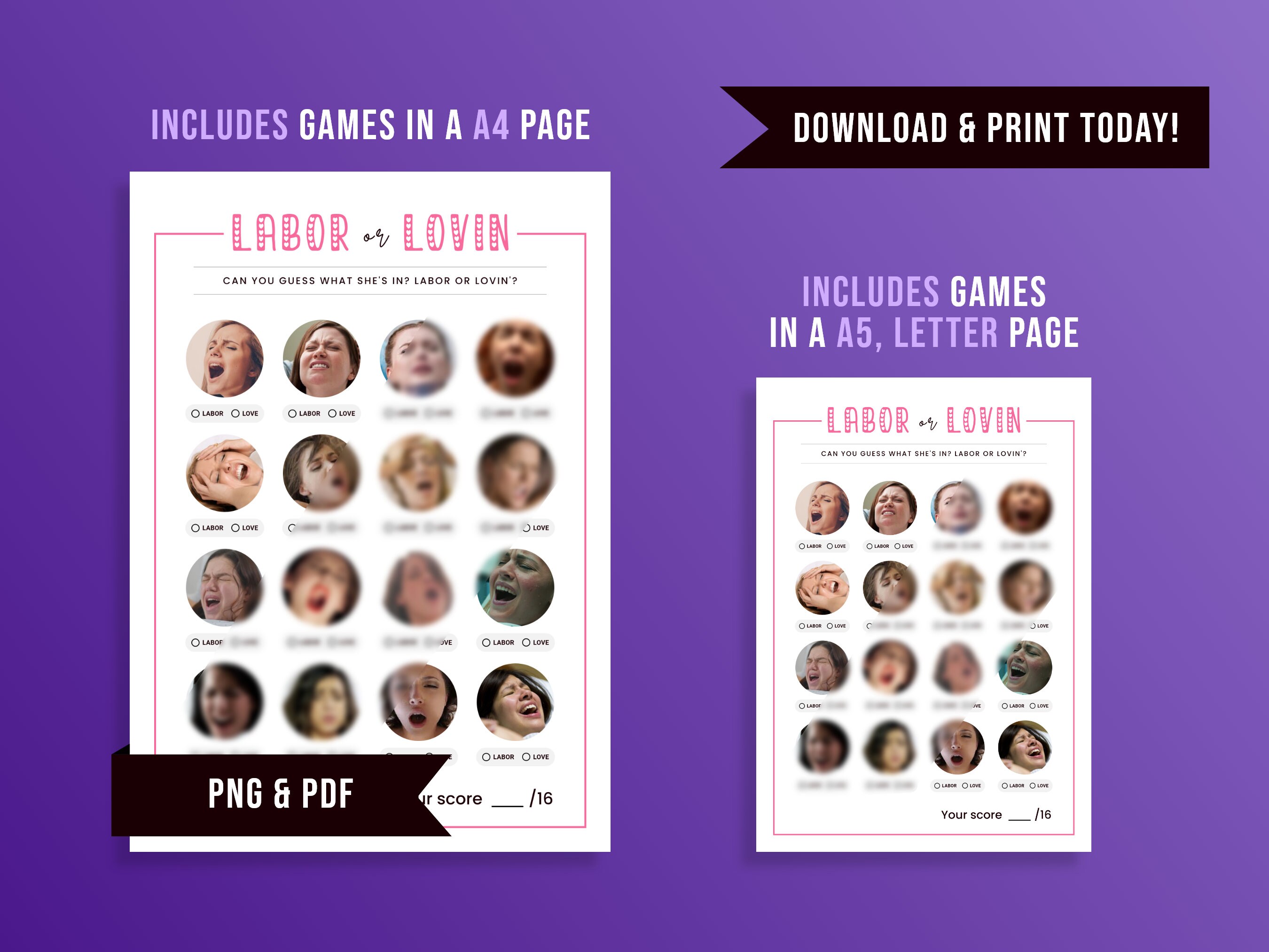 Labor or Lovin, Printable Baby Shower Games, Bachelorette Party Games ...