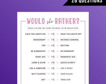 Would She Rather | Bachelorette Party Game | Dirty Bachelorette Games | Rude Bachelorette | Hen Party Game | Printable