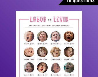 Labor or Lovin, Printable Baby Shower Games, Bachelorette Party Games, Bridal Shower Game, Picture Quiz, Instant Download