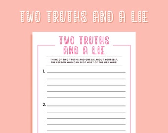 Two Truths and a Lie, Bridal Shower Game, Party Games, Date Night, 2 Truths 1 Lie, Instant Download