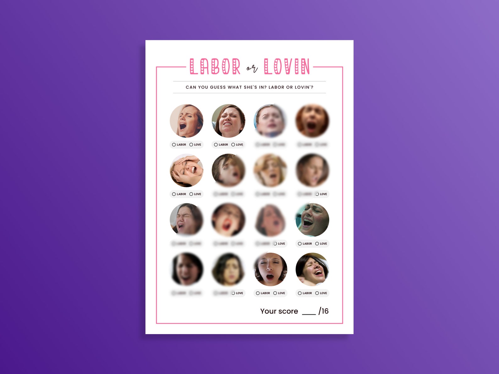 Labor or Lovin, Printable Baby Shower Games, Bachelorette Party Games ...