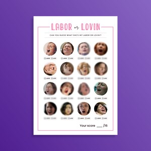 Labor or Lovin, Printable Baby Shower Games, Bachelorette Party Games ...