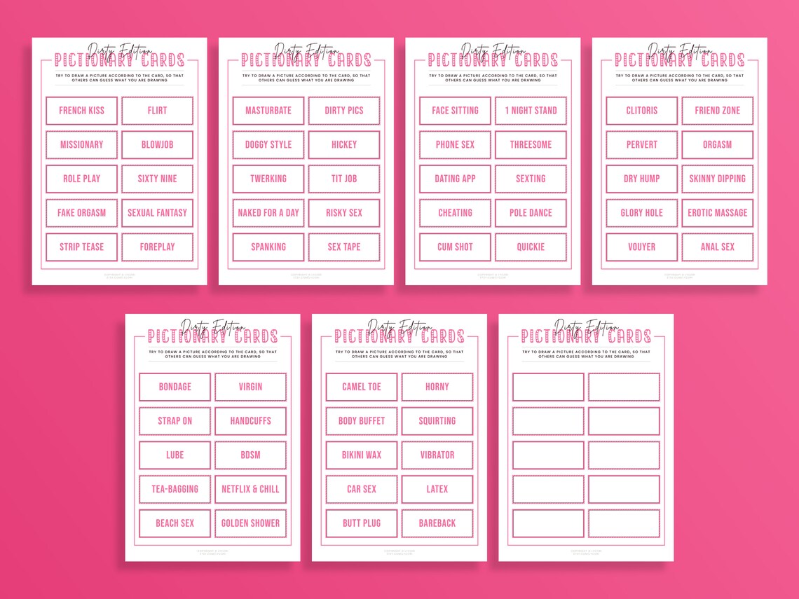 Dirty Pictionary Printable Pictionary Cards Dirty Bachelorette Party ...