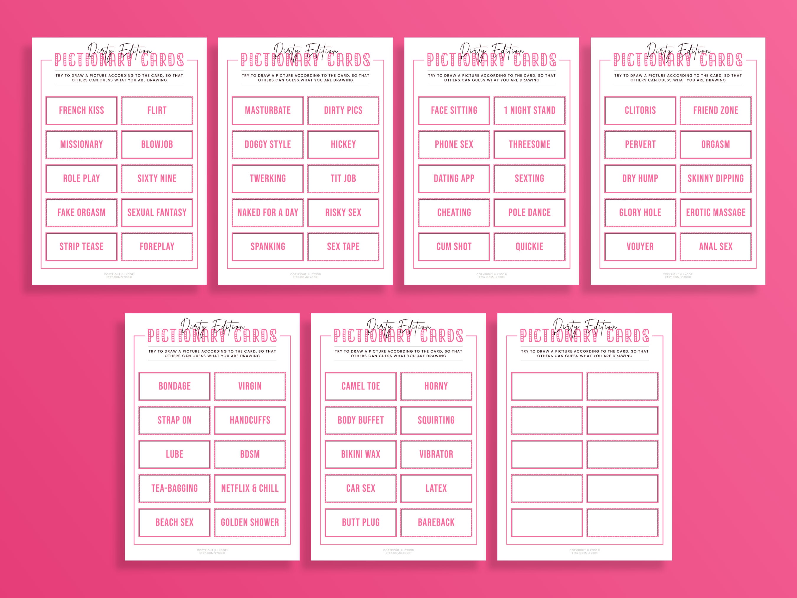 Dirty Pictionary Printable Pictionary Cards Dirty Bachelorette Party ...