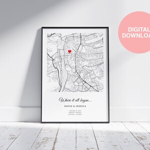 Where We Met Map, Where It All Began, Personalized Gift for Couple, Couple Map, Anniversary Gift, Custom Map, Digital Download