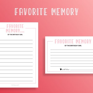 Favorite Memory Of The Birthday Girl, Printable Birthday Memory Game, Minimalist Birthday Games, Digital Download