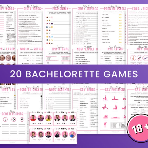 20 Dirty Bachelorette Party Games Bundle • 38 in 20 • Bachelorette Games Bundle, Hen Party • Adult Games • Printable