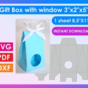 Geschenkdoos sjabloon svg eenvoudige doos met venster cricut doos sjabloon svg klassiek papier cadeauzakje pdf dxf svg-bestanden