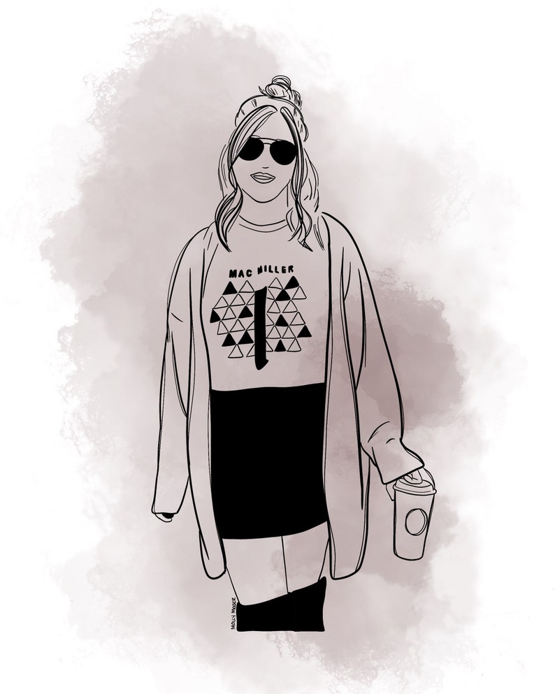 B/&W line drawing Personal Avatar Illustration