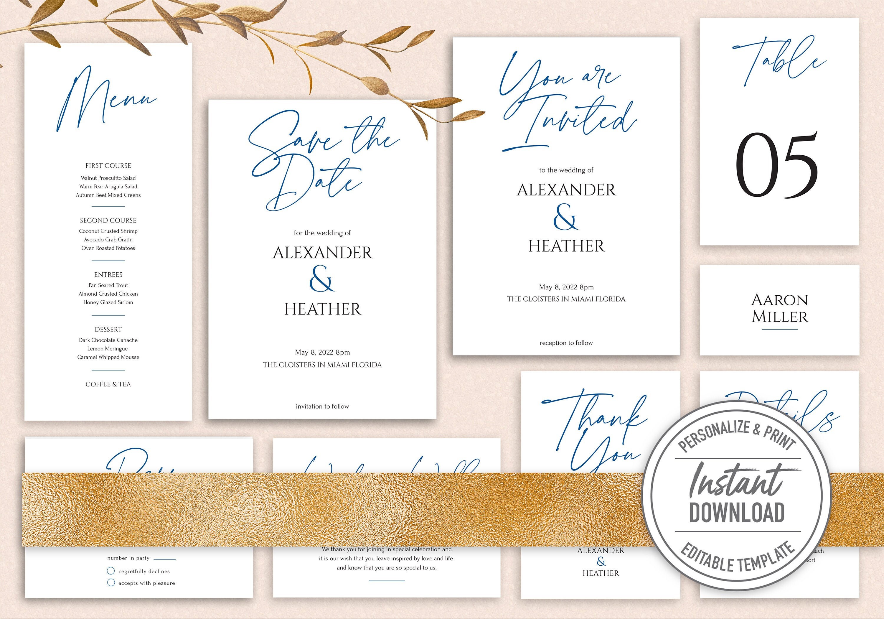 Electronic Printable Wedding Invitation Bundle Wedding Etsy