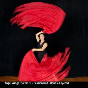 Angel Wings Psalms 91 Passion Red - Artisan Double layer Silk Praise and Worship Flag and Banners