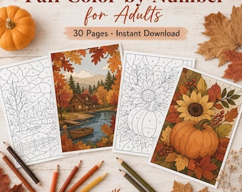 Easy Fall Color by Number for Adults – 30 Printable Autumn Coloring Pages