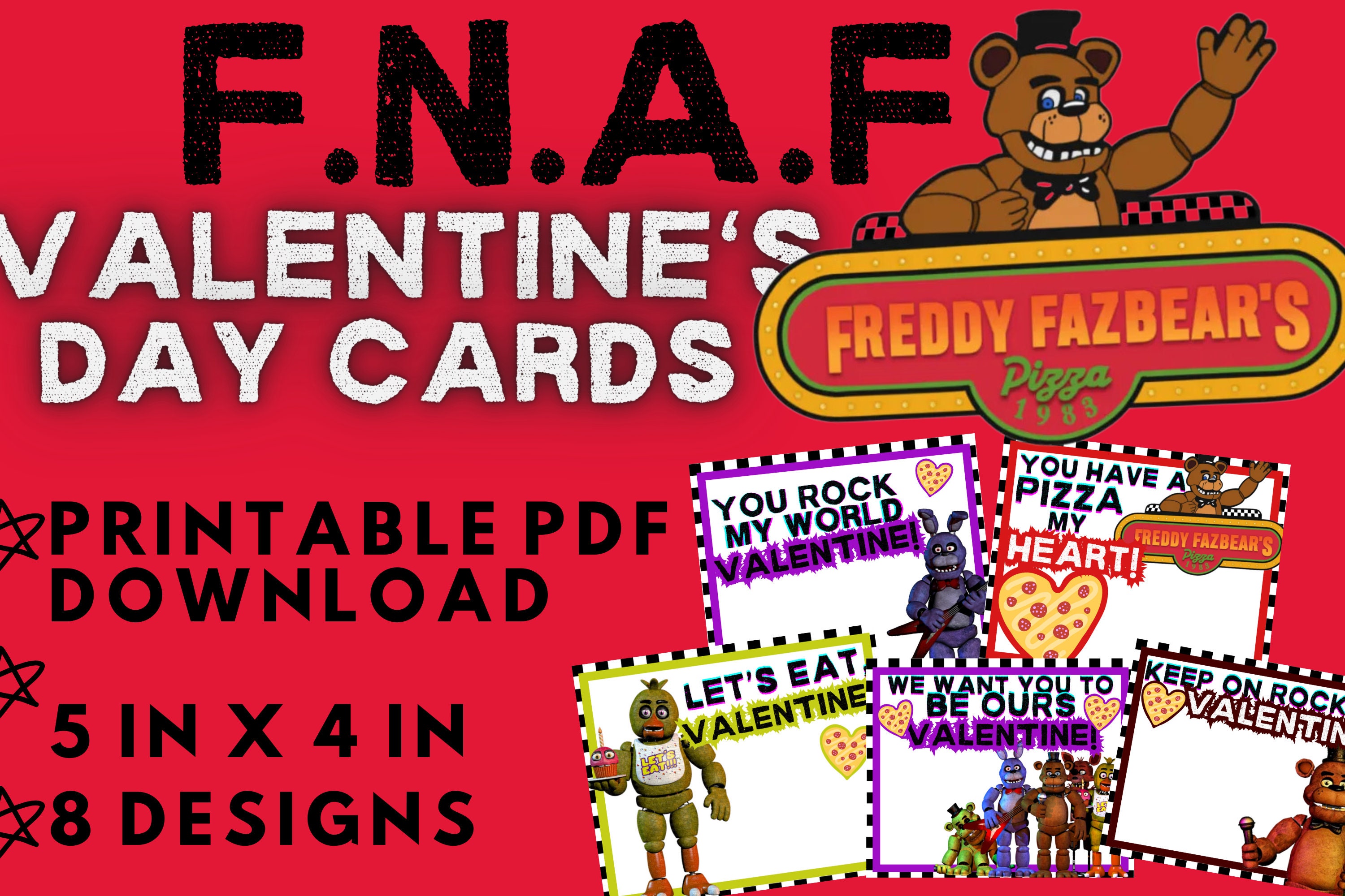 FNAF Valentine's Day Cards - Printable Digital Download - Etsy