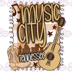 Music City Tennessee Nashville Ribbon Vacation Sublimation Design with Front Pocket Design- 300 DPI
