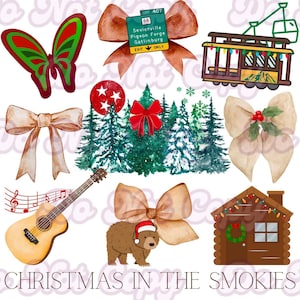 Christmas in the Smokies Pigeon Forge Gatlinburg Tennessee Holiday Bows Sublimation Design - 300 DPI