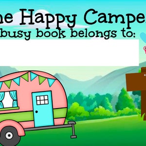 Girl Camping Themed Busy Book Printable Worksheets Set, Matching activities, Toddler Learning Binder, Alphabet,Numbers,Shapes,Colors, PreS-K