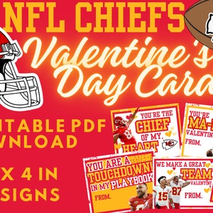 NFL KC Chiefs Valentine's Day Cards - Printable Digital Download