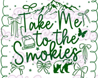 Take Me to the Smokies PF Bows Sublimation Design with Pocket Design Front and Back Images - 300 DPI