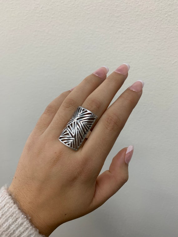 127# Sterling Silver vintage rectangular design r… - image 3