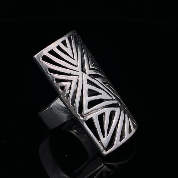 127# Sterling Silver vintage rectangular design r… - image 2