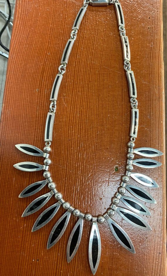 Mexico Sterling Silver & Black Onyx Neckace - image 2