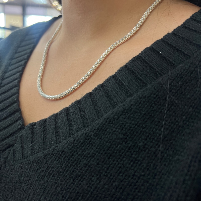 925 Italian Silver Necklace 1.6 Hollow Mirror Box Necklace 45CM