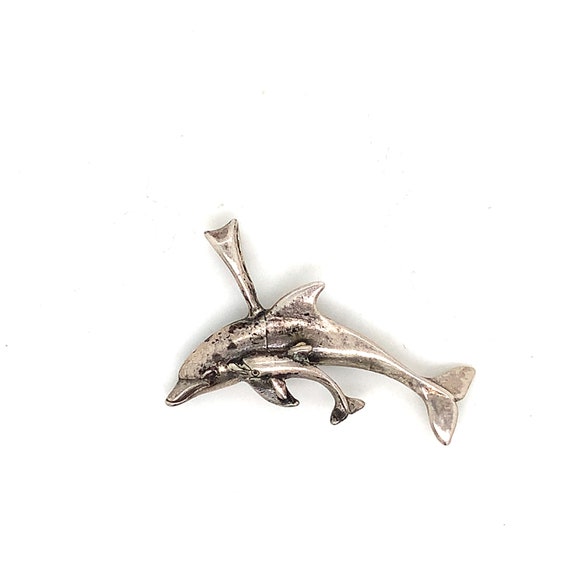 Vintage Sterling Silver Dolphin Pendant - image 2