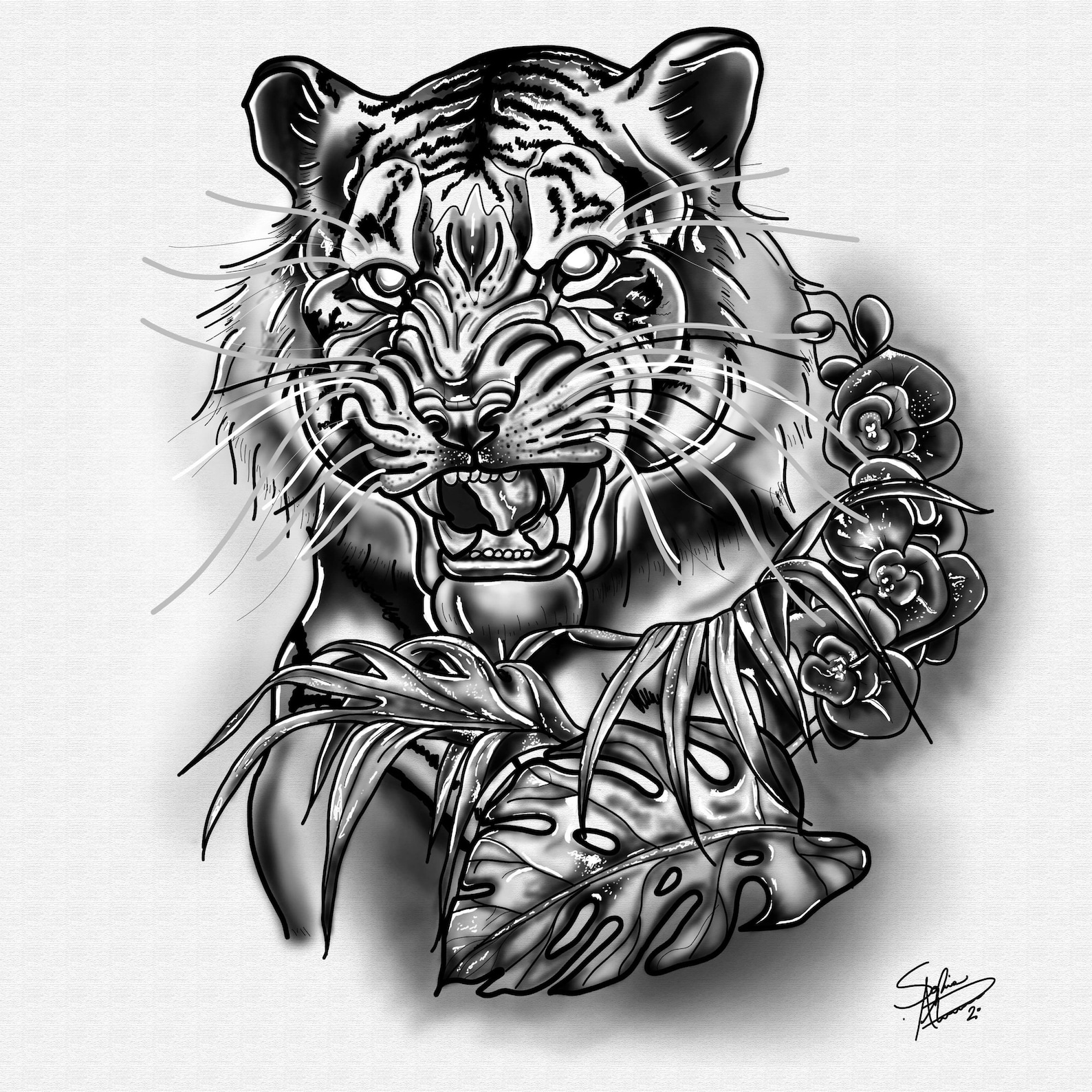 Tiger drawing portrait print tattoo style art | Etsy