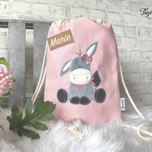 Turnbeutel – Sportbeutel – Rucksack – Tasche – Kinder – Kindergartentasche – Kindertasche - rosa - Mädchen - Esel - Personalisiert -Geschenk